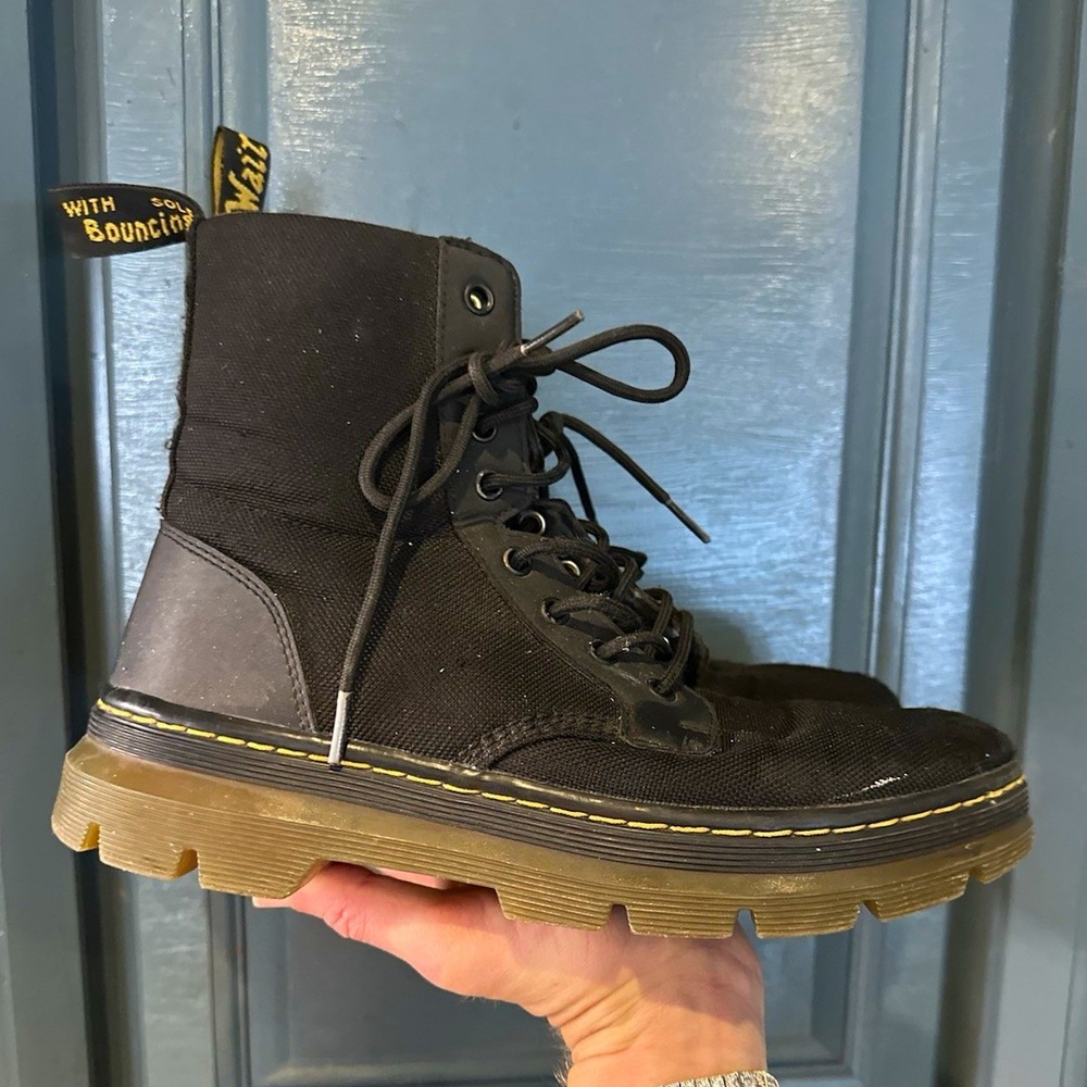 Dr. Martens Black Lace Up Ankle Combat Boots Fabric Upper Men's US 9 EU 42